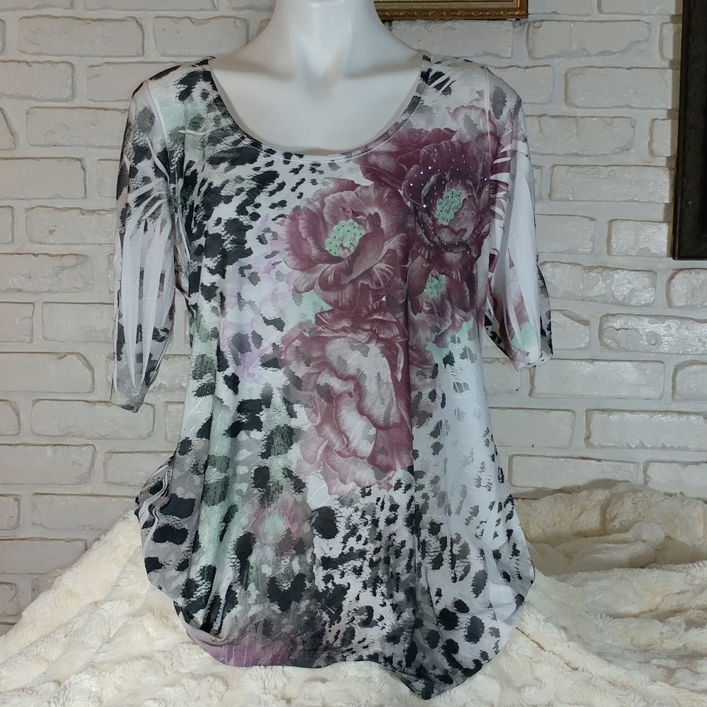 Lavish Animal Floral Blouse 1X
